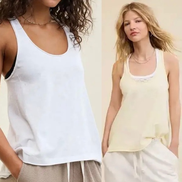 aerie Tops - Aerie Flowy Boyfriend Tank Top Bundle - White and Pale Yellow